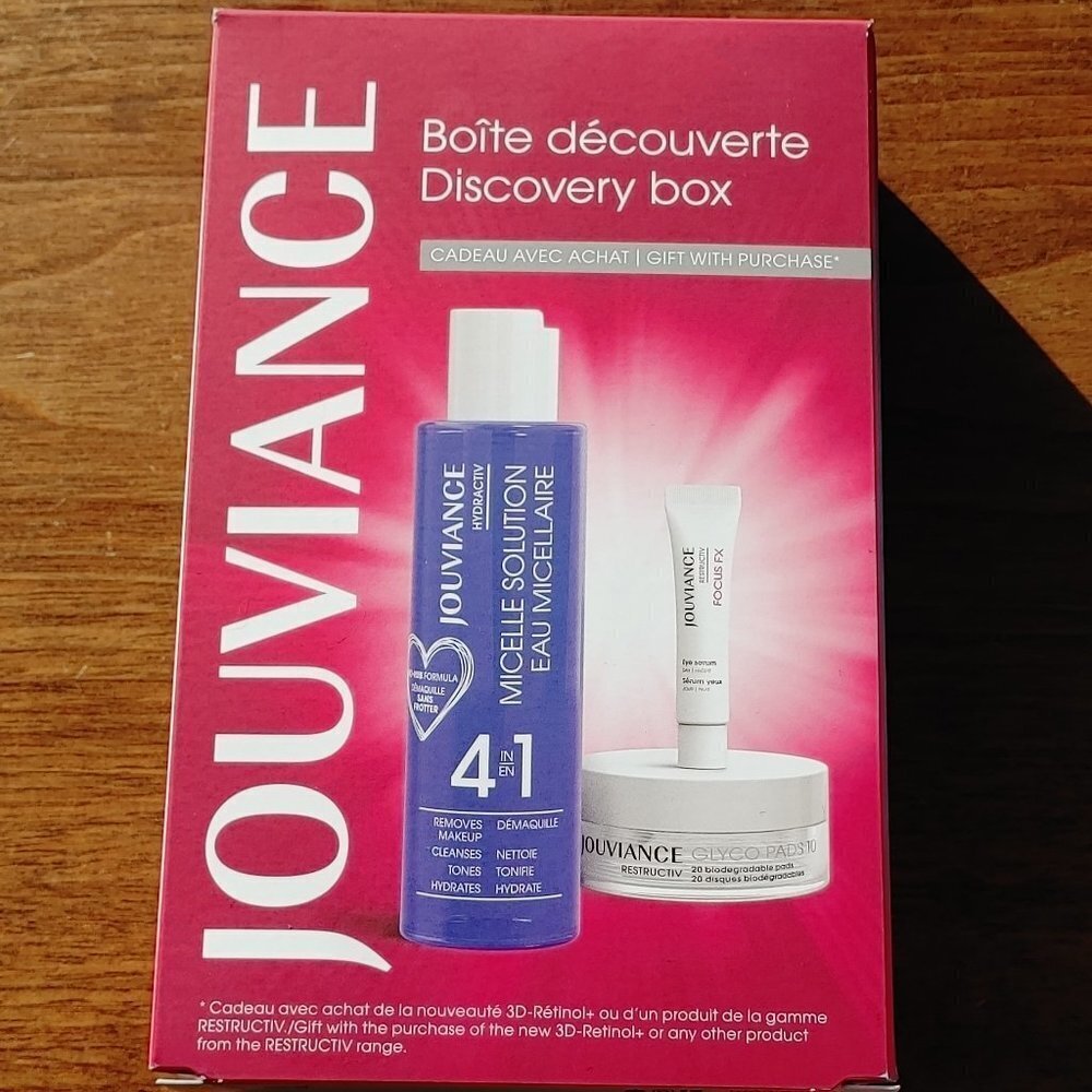 JOUVIANCE Discovery Box HYDROACTIV Micelle Solution Restructiv Glyco Pads FOCUS
